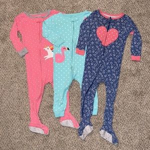 Bundle of 3 Carters Baby Girl Sleep-n-Play Pajamas - 18 months